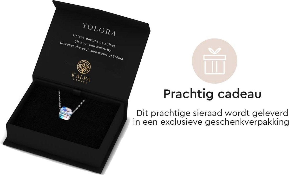Yolora Damen Halskette mit Kalpa Camaka Kristall Anhänger - Farbe Silber - 18K Weißgold plattiert - Geschenkbox - Muttertagsgeschenk