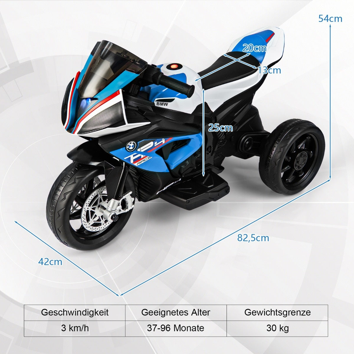 Coast 3-Rad-Motorrad kann mit Musik aufgeladen werden 82,5 x 42 x 54 cm blau