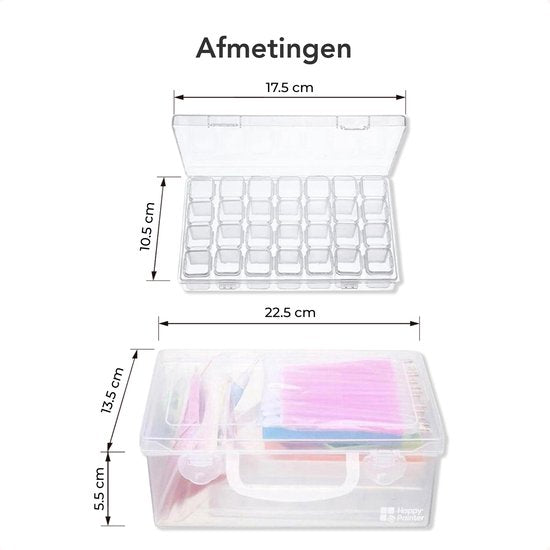 Happy Painter - Diamant-Malzubehör Erwachsene - Set 48-teilig - mit Walze 28 Fächer - Aufbewahrungsbox und Stift - Sortierbox - Perlenbox