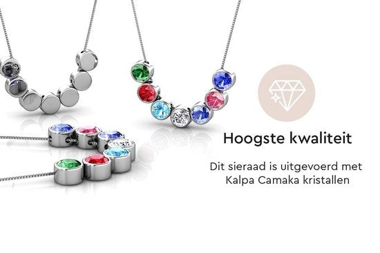 Yolora Damen-Halskette mit Anhänger - 7 farbige Kalpa Camaka Kristalle - 7er Set - Farbe Silber - 18K Weißgold vergoldet - schöne Geschenkbox - Geschenk zum Muttertag