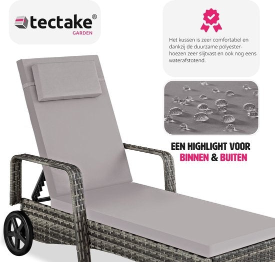 Tectake - Liegestuhl - Geflochten - verstellbare Rückenlehne - 200 x 70 x 33 cm - 404588 - grau