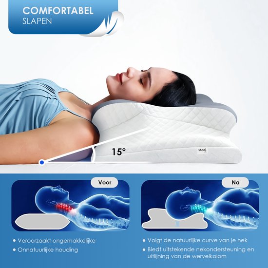 Maqi Living® Memory-Foam-Kissen bei Nackenbeschwerden – Orthopädisches & ergonomisches Kissen – Geeignet für Rücken-, Seiten- und Bauchschläfer – Memory-Foam – Weiß