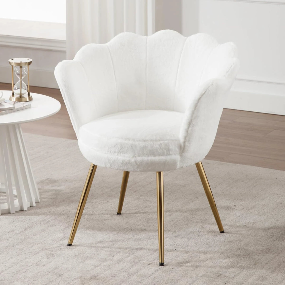 Ya-Home Sessel in Blumenform mit goldenen Beinen – Plüsch-Loungesessel – 70 x 60 x 76 cm – Weiß