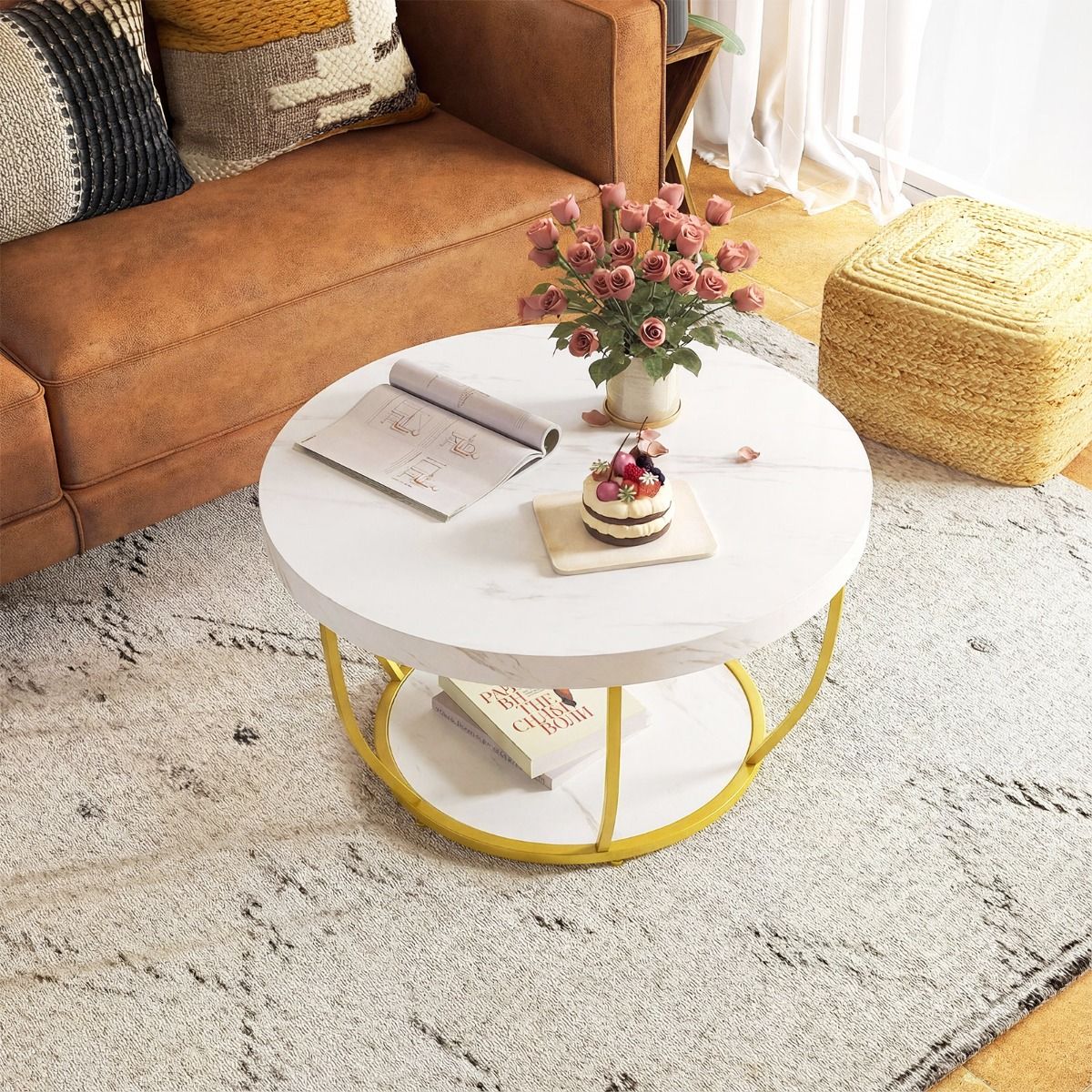 Coast Runder Couchtisch – 2 Ebenen – Metallgestell – weiß – 80 x 45 cm