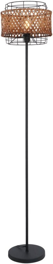 Stehleuchte GINA Metall 151.0cm Matt Schwarz | Bambus E27 1-Leuchtmittel