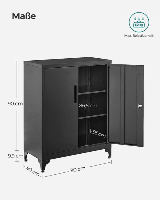 Schwarz – Büroschrank – Aktenschrank – Büro – Bürobedarf – Schrank – Sideboard – Schränke – Aufbewahrungsschränke mit Türen – Werkzeugschrank