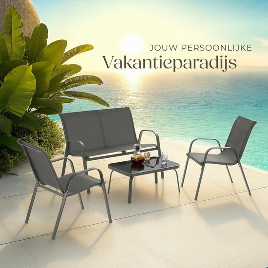 tectake® Gartenset Nora - Moderne Sitzgruppe für 4 Personen - Loungeset mit Gartensofa und 2 Gartenstühlen aus atmungsaktivem, wasserabweisendem Textilgewebe - Balkonset mit Beistelltisch - Luxuriöses Gartenmöbel-Set - Anthrazit