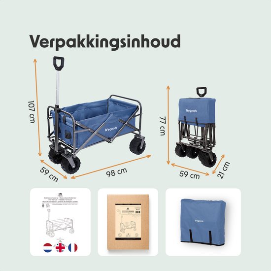 LifeGoods Wagon - faltbar - 80KG Tragfähigkeit - 94L - waschbares Polyester - Blau