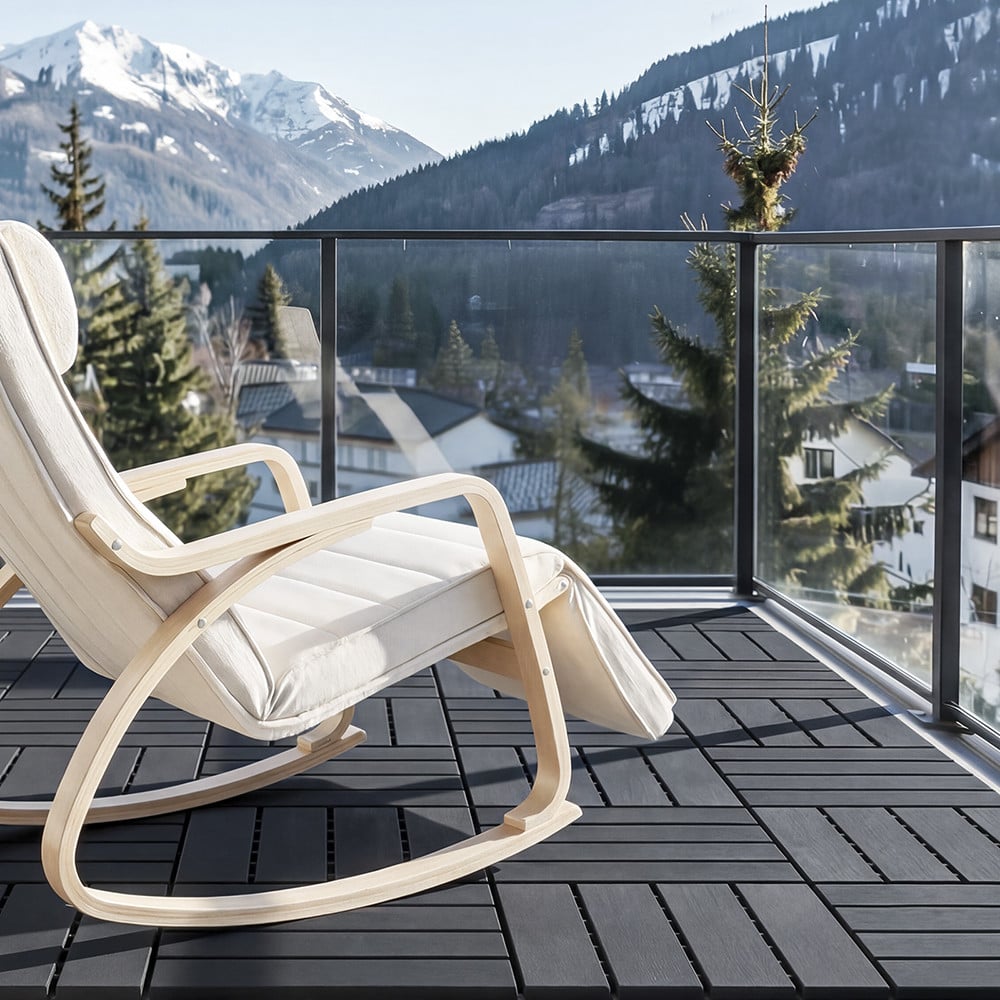 Sobuy Kunststoff-Terrassenfliesen Schwarz – Klicksystem – Holzmaserung – Für Balkon und Terrasse