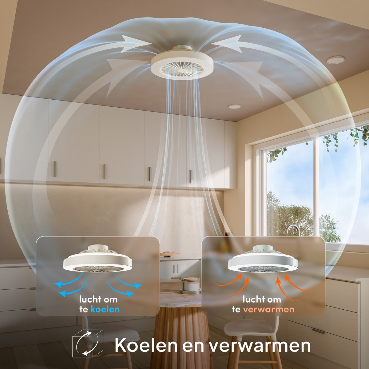 Nolt Deckenventilator mit Beleuchtung - Deckenlampe Ventilator - Deckenleuchte - LED RGBW - Tuya Wifi Smart - Fernbedienung - ⌀ 50cm - Weiß