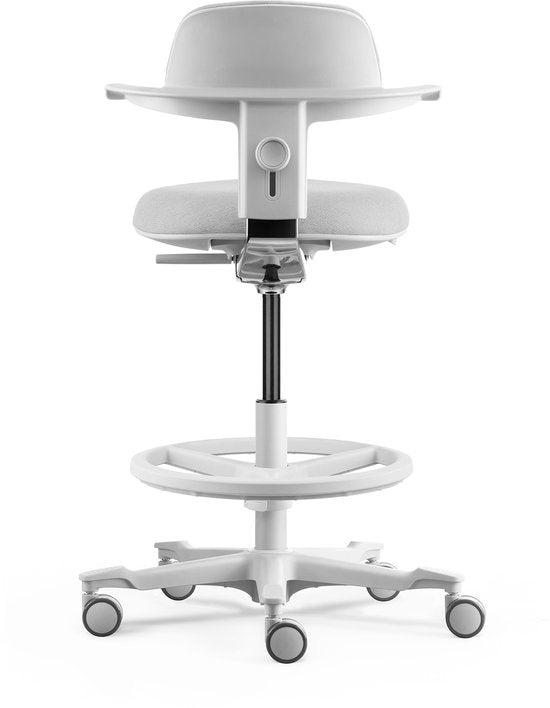Backerz Ergonomischer Arbeitshocker mit Fußstützring – Bürostühle für Erwachsene – Vollständig verstellbar, bis 120 kg – Bürostuhl – Gaming-Stuhl – Weiß