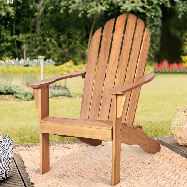 Coast Outdoor Holz Adirondack Stuhl 69x88x103 cm - Natur Akazienholz - Gartenstuhl für Terrasse, Balkon und Garten