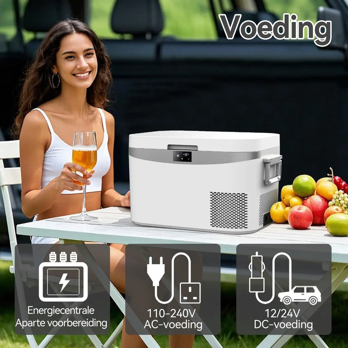 Bingi tragbarer Kompressor-Kühlschrank für das Auto, 12,8 l – Mehrspannungsfähig 12 V/24 V/230 V – 46,5 x 32 x 28 cm