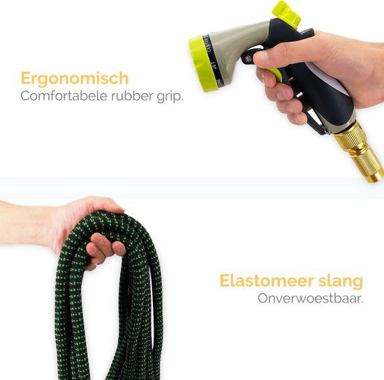 Goliving Gartenschlauch Flexibel - 22,5 Meter - Dehnbarer Gartenschlauch Sprayer - Garten Sprinkler - Schwarz - Acht Positionen - Mit Aufbewahrungstasche