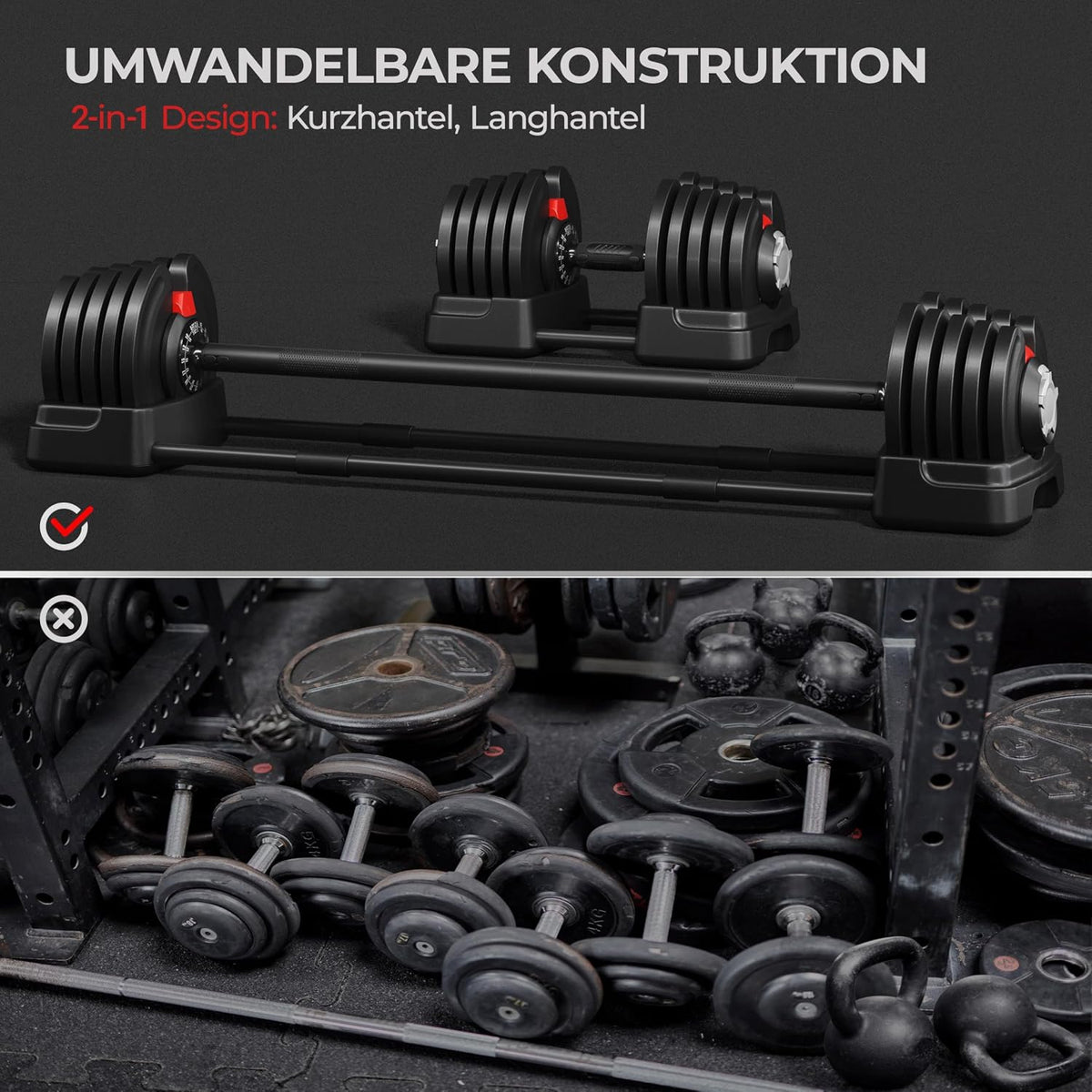 Yaheetech 2-in-1 verstellbares Hantelset 2–40 kg – Kurzhantel und Langhantel – Schwarz