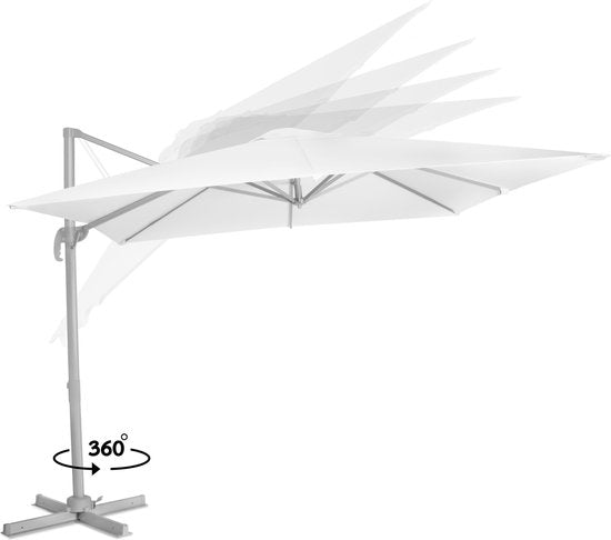 VONROC Premium Floating Parasol Pisogne 300x300cm - Inklusive Kreuzfuß & Schutzhülle - Quadratischer Sonnenschirm - 360° drehbar - Neigbar - UV-beständiges Tuch - Weiß