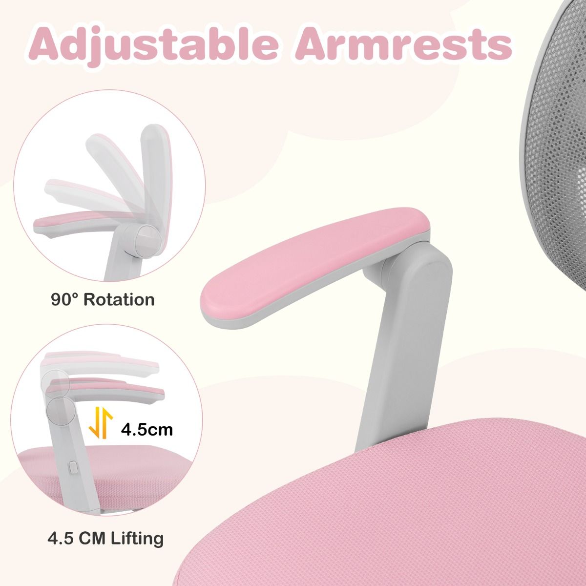 Coast Kinder-Bürostuhl – höhenverstellbar – drehbar mit Rollen – rosa