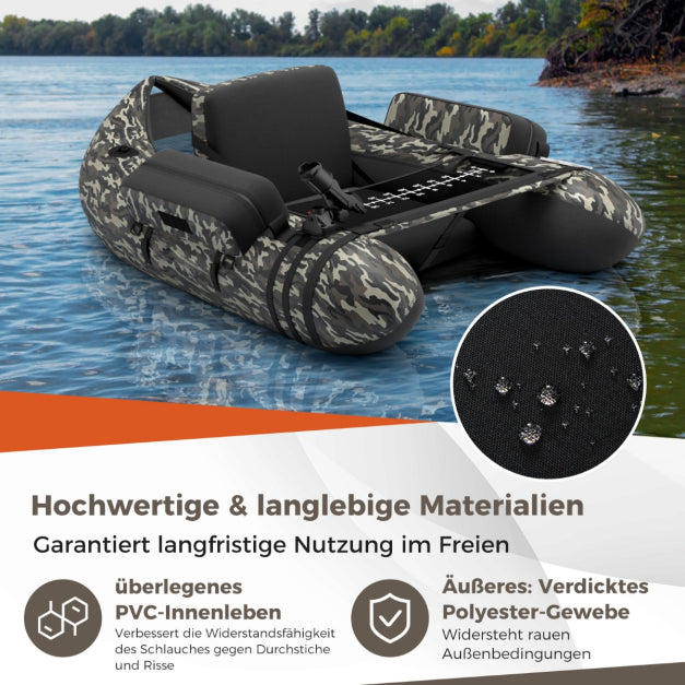Coast Aufblasbares Fischerboot - Verstellbare Rutenhalter & Rückenlehne - 2 Hakenhalter - 135 x 109 x 54 cm - Camouflage