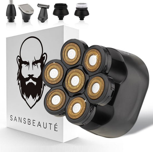 6-in-1-Rasierer für Männer - Trimmer - Sansbeauté® SkullSharp Classic - Elektrischer Gesichts- und Kopfrasierer - Kopfrasur - Elektrisch - Nass & Trocken