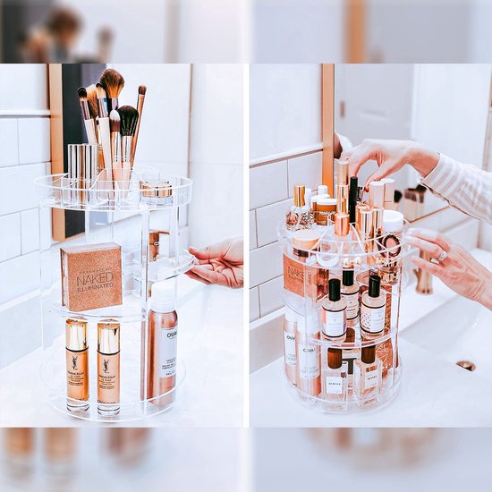 Homewize Abode - Make Up Organizer Transparent - 360 Grad drehbarer Ständer - Schmuckkästchen - Makeup & Nagellack Organizer - Acryl