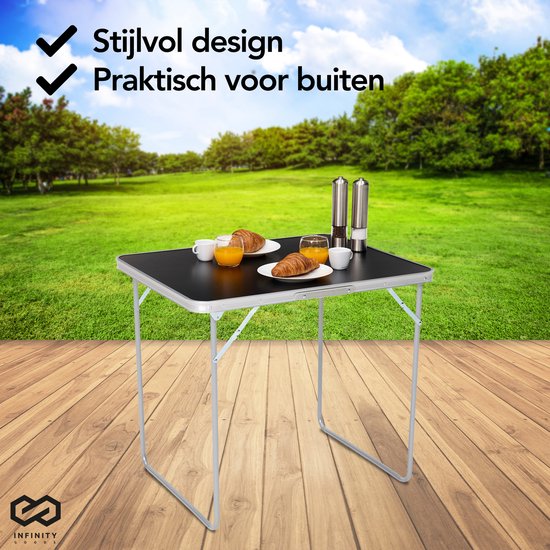 Infinity Goods Campingtisch - Klappbar - Gartentisch - 80x60x70 cm - Outdoor/Indoor - Tragegriff - Kompakt - Aluminium - Schwarz