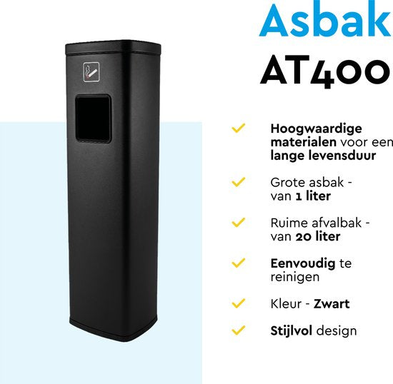 BRASQ - Outdoor Aschenbecher - 20 Liter Abfallbehälter - Raucherstange - Mülleimer mit Aschenbecher