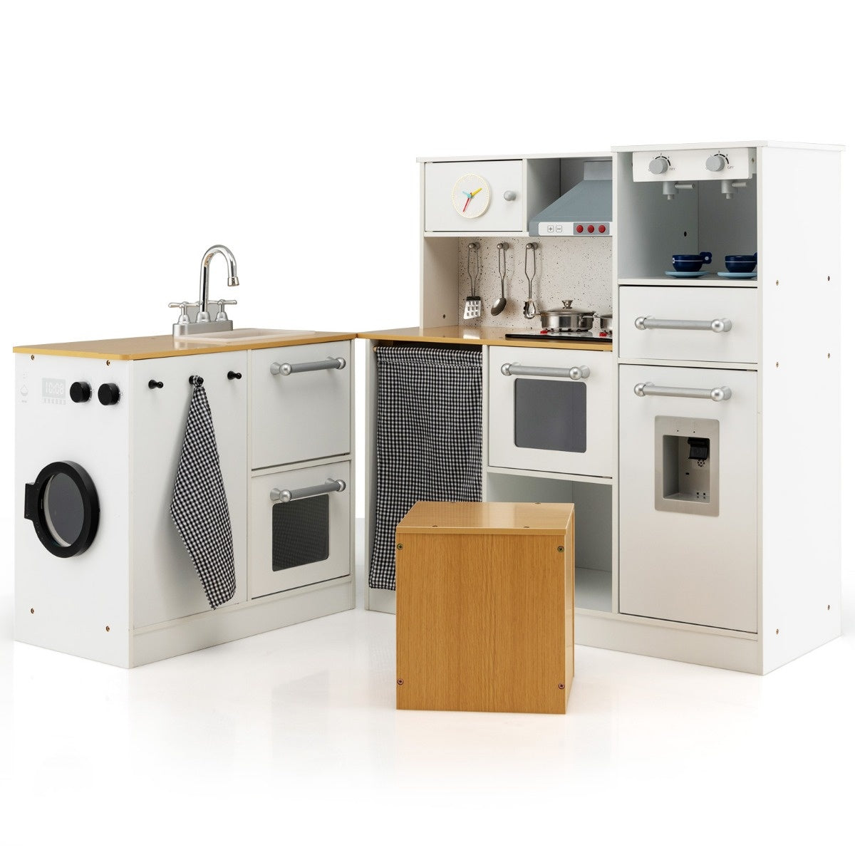 Coast Spielküche - Mit Licht und Sound - 79x29x81 cm - Natur MDF - Inklusive Hocker und Zubehör - Für Kinder ab 3 Jahren - Weiß