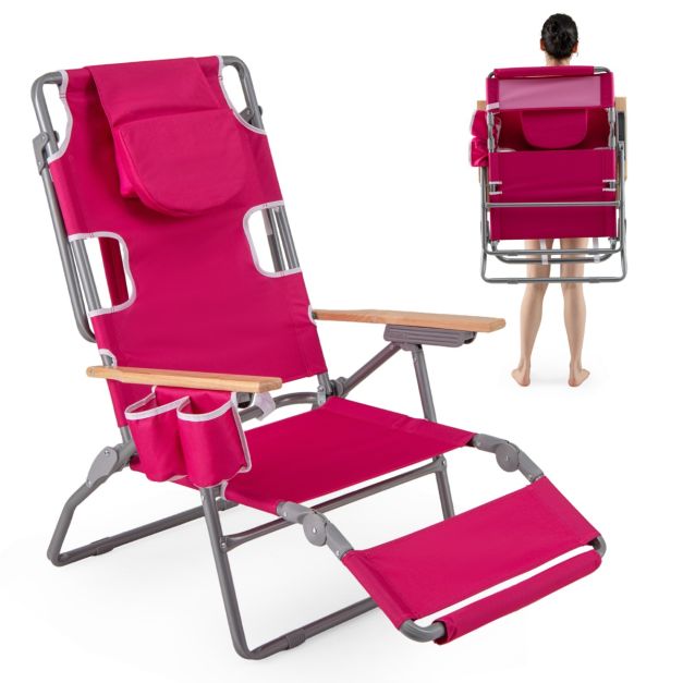 Coast Klappbarer Strandstuhl 66 x 149 x 56 cm – 3-in-1 – Fußstütze/Gesichtsausschnitt – Rosarot