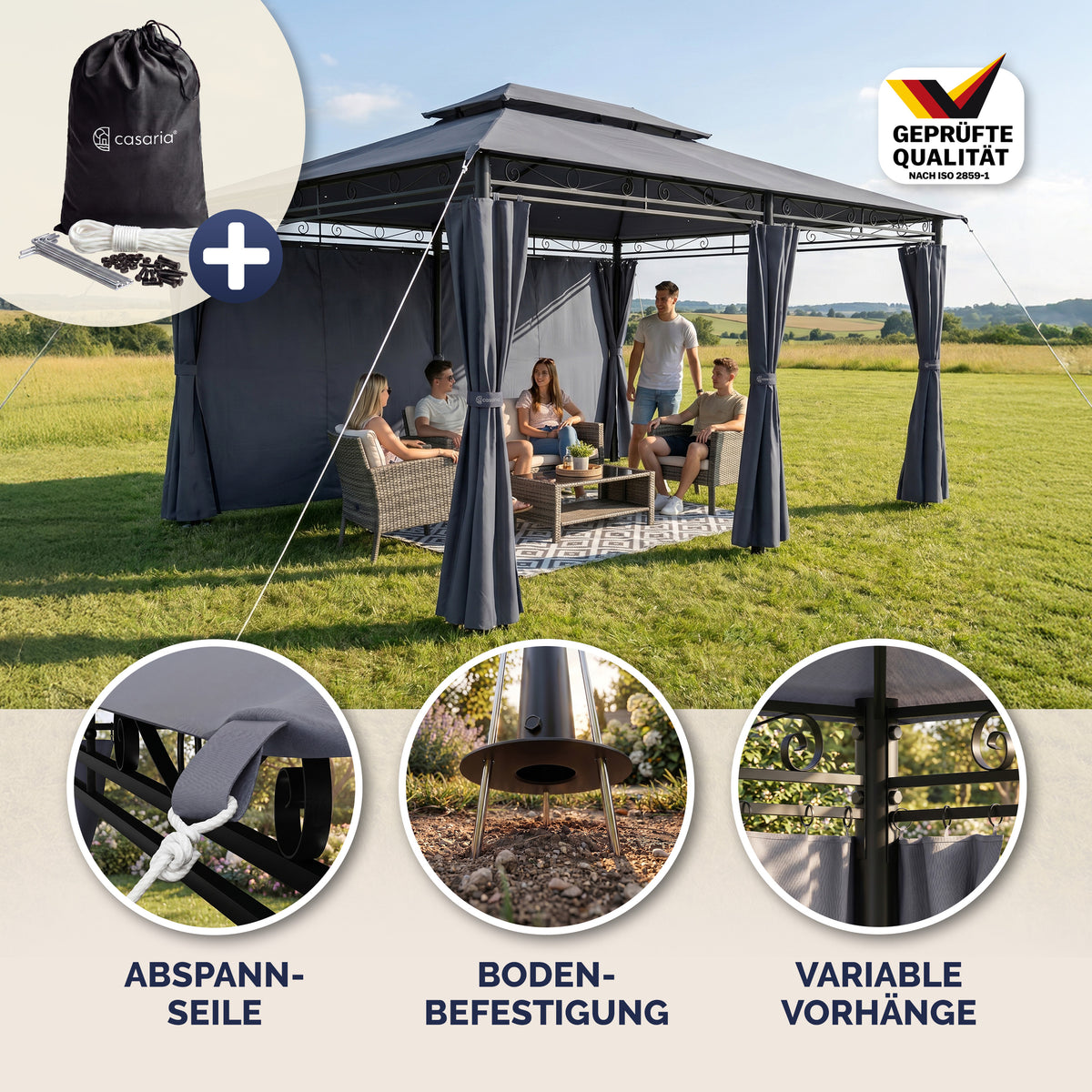 Casaria Topas Pavillon 3 x 4 m – mit Seitenwänden und Belüftungsdach – UV-Schutz 50+ – Stahlrahmen – Anthrazit