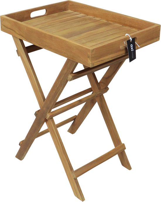 AXI Inda Teak Klappbarer Beistelltisch – mit abnehmbarem Tablett – 39 x 29 x 50 cm – Teakholz – Leicht – Zusammenklappbar – Für Garten, Terrasse und Balkon