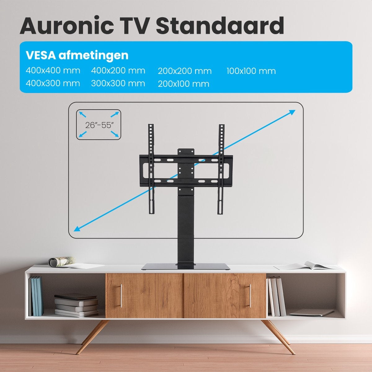 Auronic TV Stand - TV-Fuß - drehbar - verstellbar - neigbar - 26 bis 55 Zoll - Schwarz
