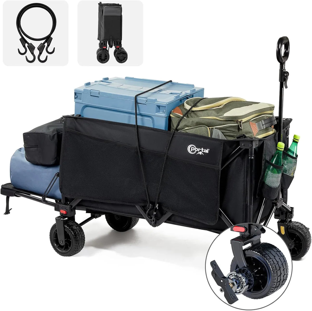 Portal 21813 Zusammenklappbarer Handwagen – bis zu 300 l – 105 × 54 × 63 cm – Schwarz