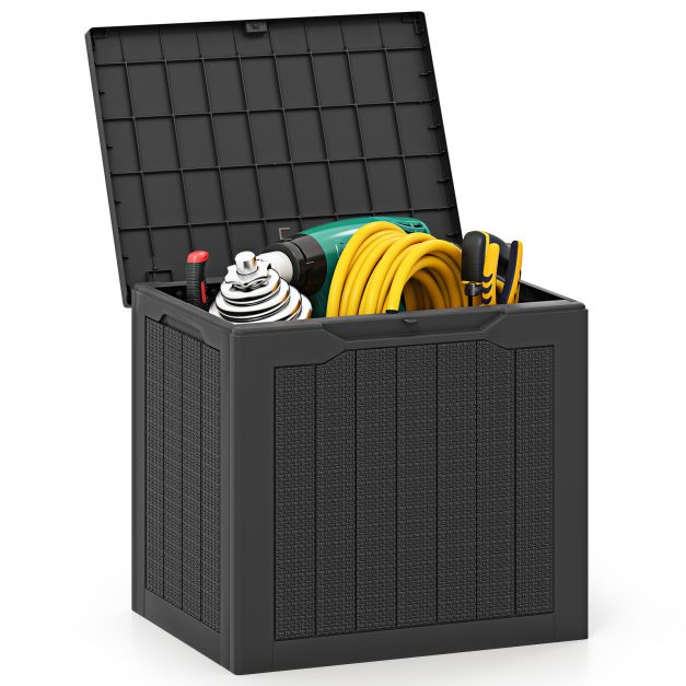 Coast Storage Box Black - 96L Outdoor Box mit abschließbarem Deckel und Rattan Look - 56 x 41 x 50,5 cm