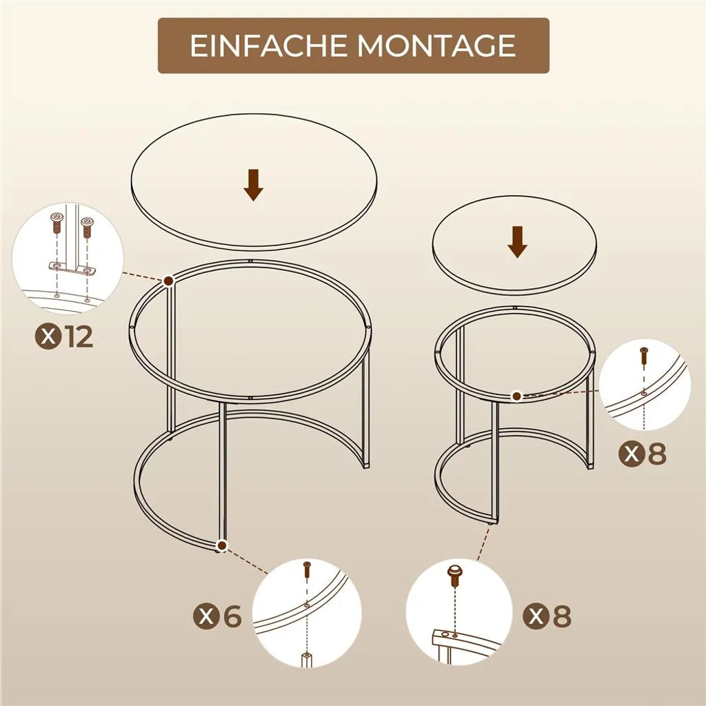 Yaheetech Couchtisch-Set, 2er-Set – Weiß – Rund – Ø 60 x 50,5 cm und Ø 40 x 41,5 cm