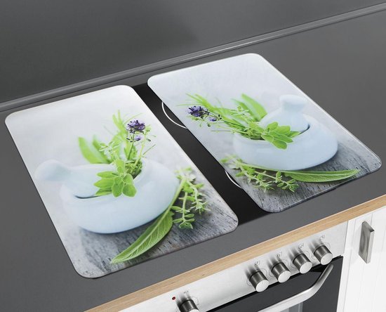 Wenko Abdeckplatten für Kochfeld – Herb Garden – 52 x 30 cm – Glas – Weiß, 2-teilig