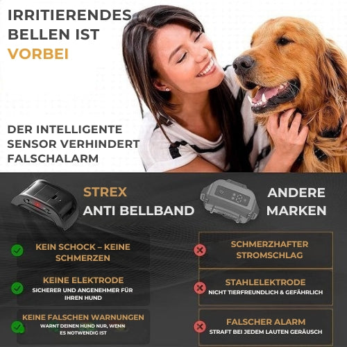 Strex - Anti-Bellband für Hunde - kein Schock - Vibration und Audio - IP67 Wasserdicht - Schwarz