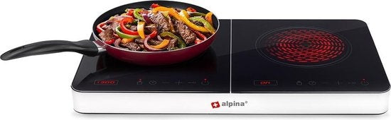 Alpina - Induktionskochfeld - 2 Kochfelder - Kindersicherung - Digitalanzeige - 3500 Watt - Schwarz