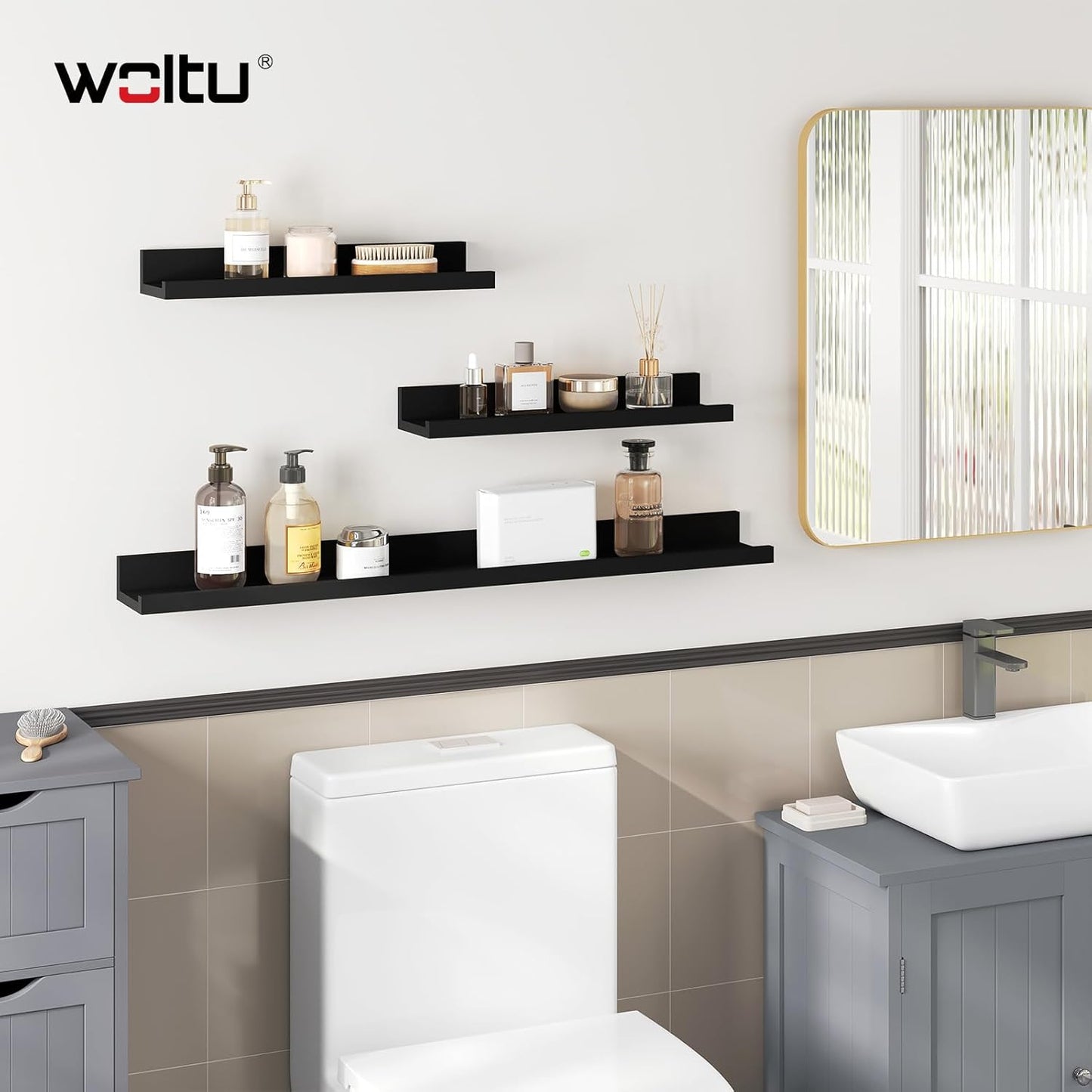 WOLTU Bilderrahmen-Regal, 3er-Set – Schwarz