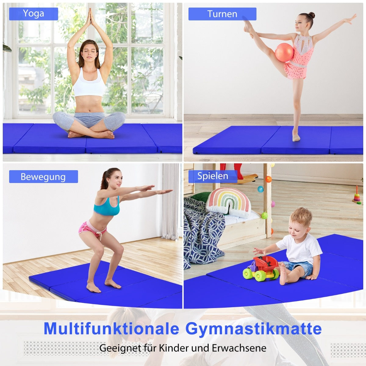Faltbare Gymnastikmatte Coast 240 x 120 x 5 cm mit Klettverschluss und 2 Griffen