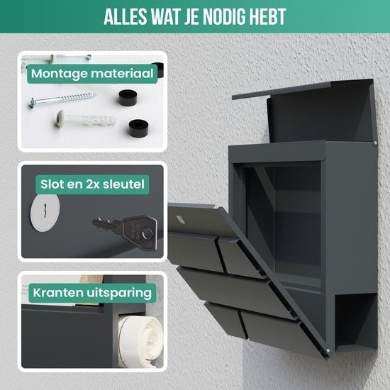 Avalo Briefkasten - Edelstahl - Mit Zeitungsfach & Schloss - Inkl. Montagematerial & 2 Schlüssel - Anthrazit