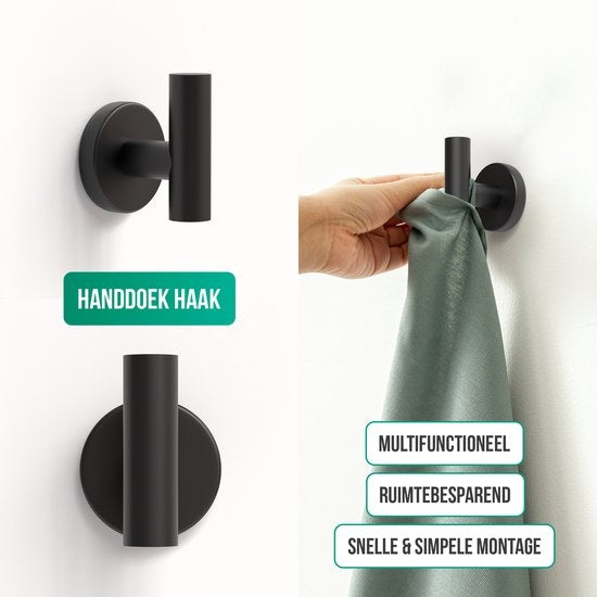 Avalo Toilettenzubehör Set Schwarz 4-teilig - Luxus-Toilettengarnitur - Toilettenbürste mit Halter / Toilettenpapierhalter / Ersatzpapierhalter / Handtuchhaken - inkl. Befestigungsmaterial