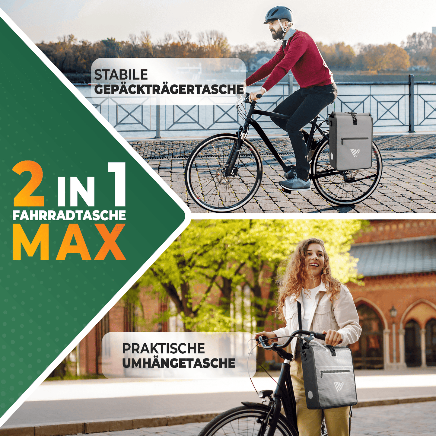 MiVelo Max - 2-in-1 wasserdichte Gepäckträgertasche für Gepäckträger - Carbon Grey - 25 L