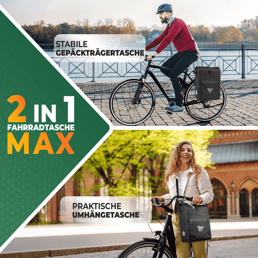 MIVELO Max - 2-in-1 wasserdichte Gepäckträgertasche für Gepäckträger - Carbon - 25L