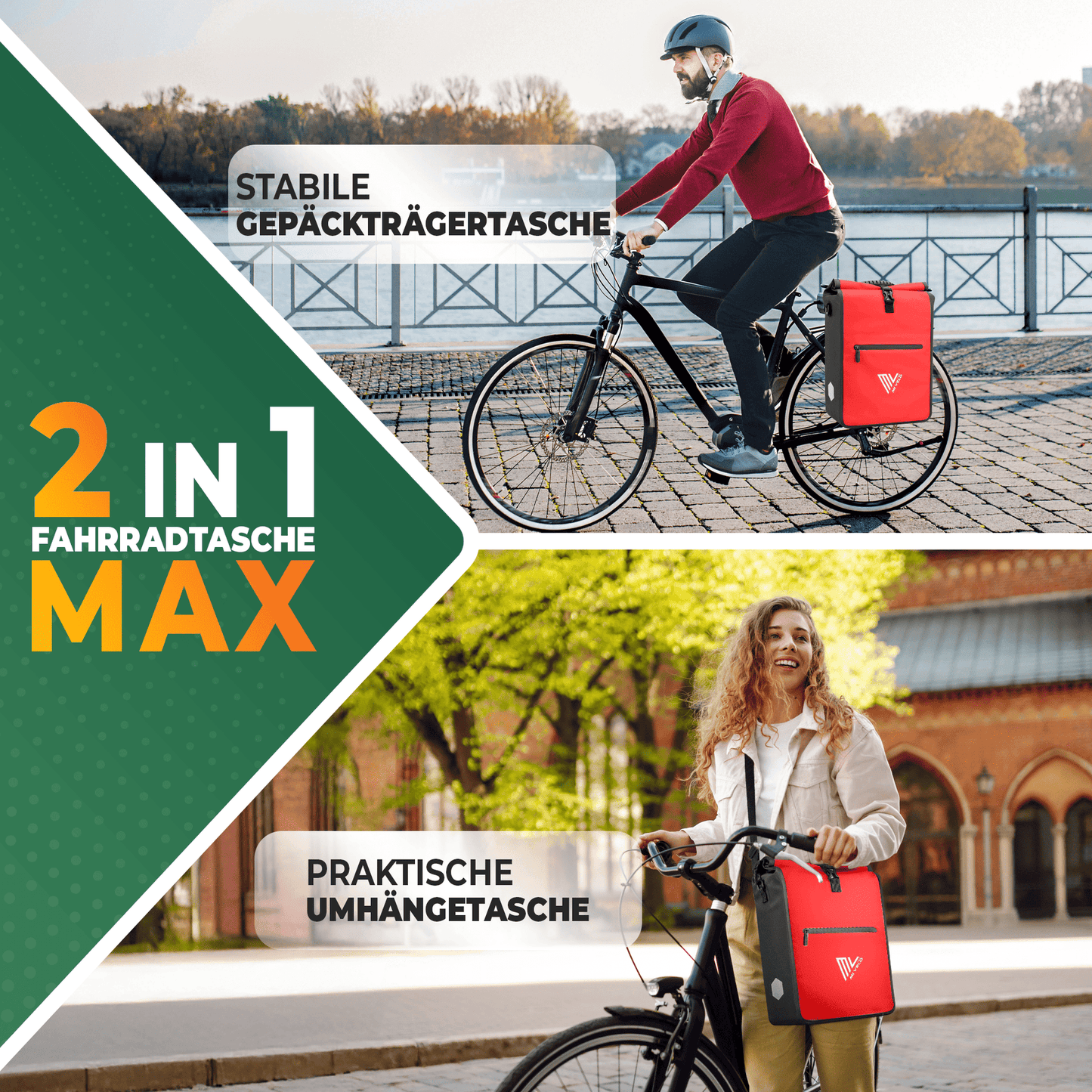 MiVelo Max - 2-in-1 wasserdichte Packtasche für Gepäckträger - Rot - 25 L