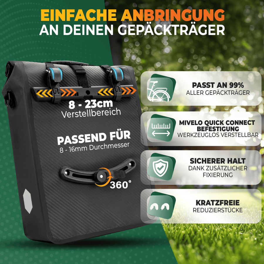 MIVELO Max - 2-in-1 wasserdichte Gepäckträgertasche für Gepäckträger - Carbon - 25L
