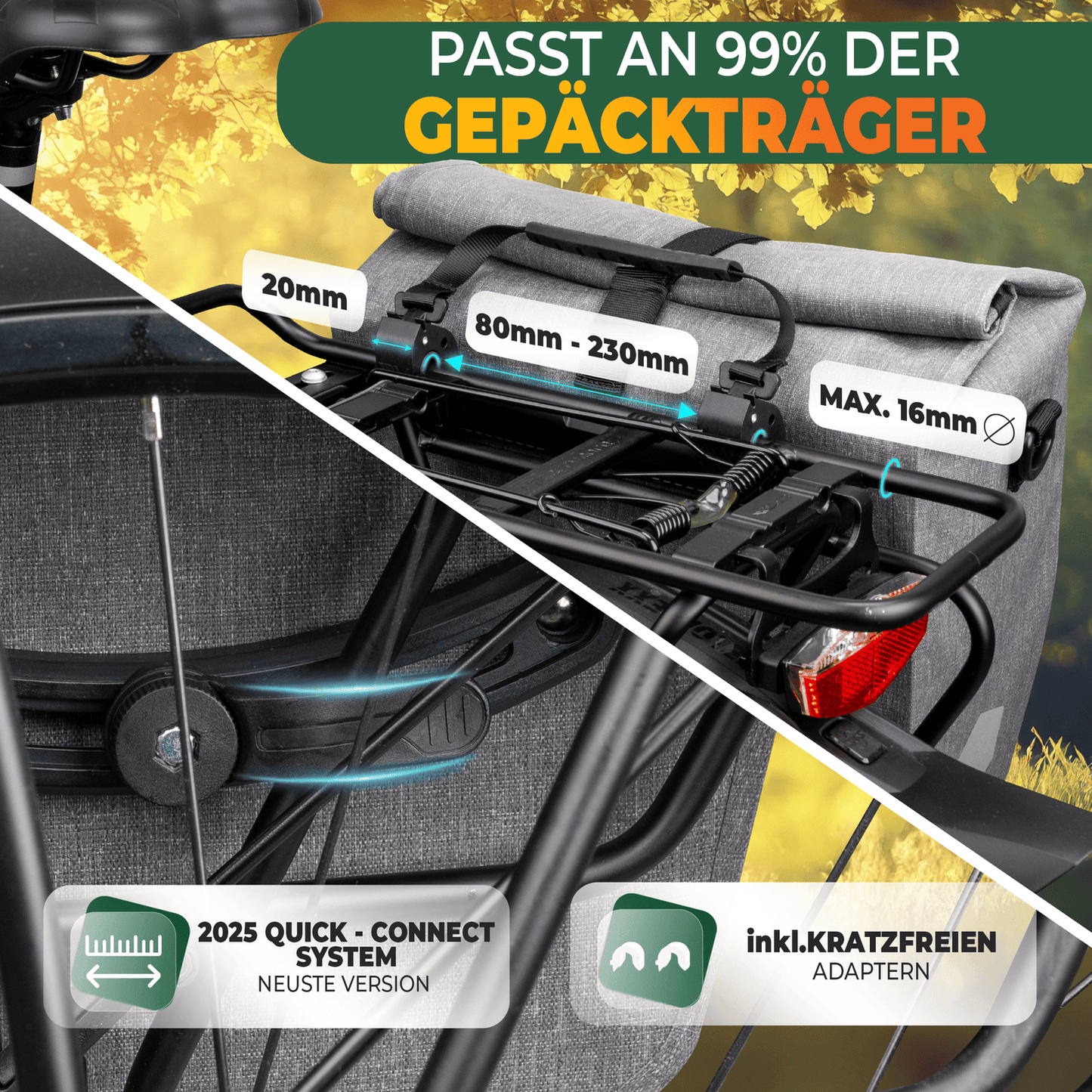 MiVelo - 2in1 Packtasche CAPAX - 25L - Wasserdicht & mit Reflektoren - Schwarz