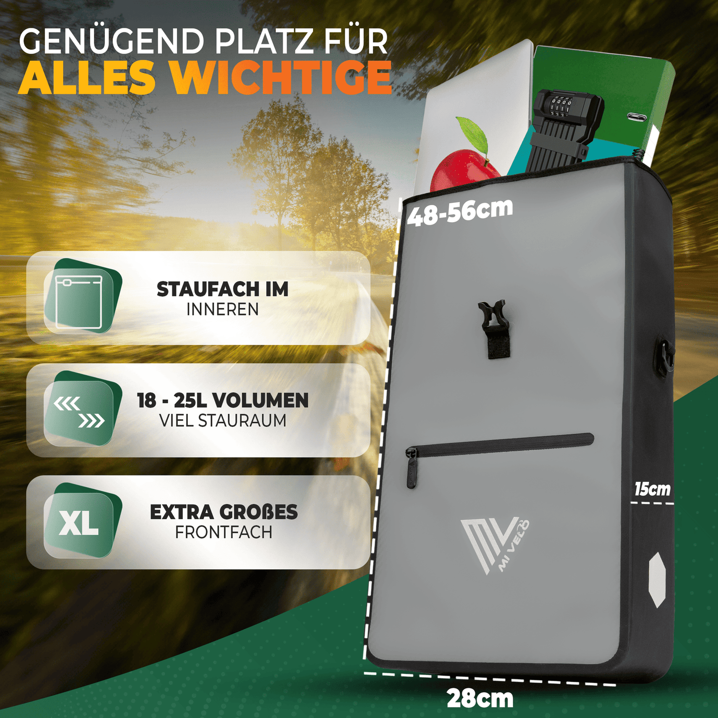 MiVelo Max - 2-in-1 wasserdichte Packtasche für Gepäckträger - Grau - 25 L