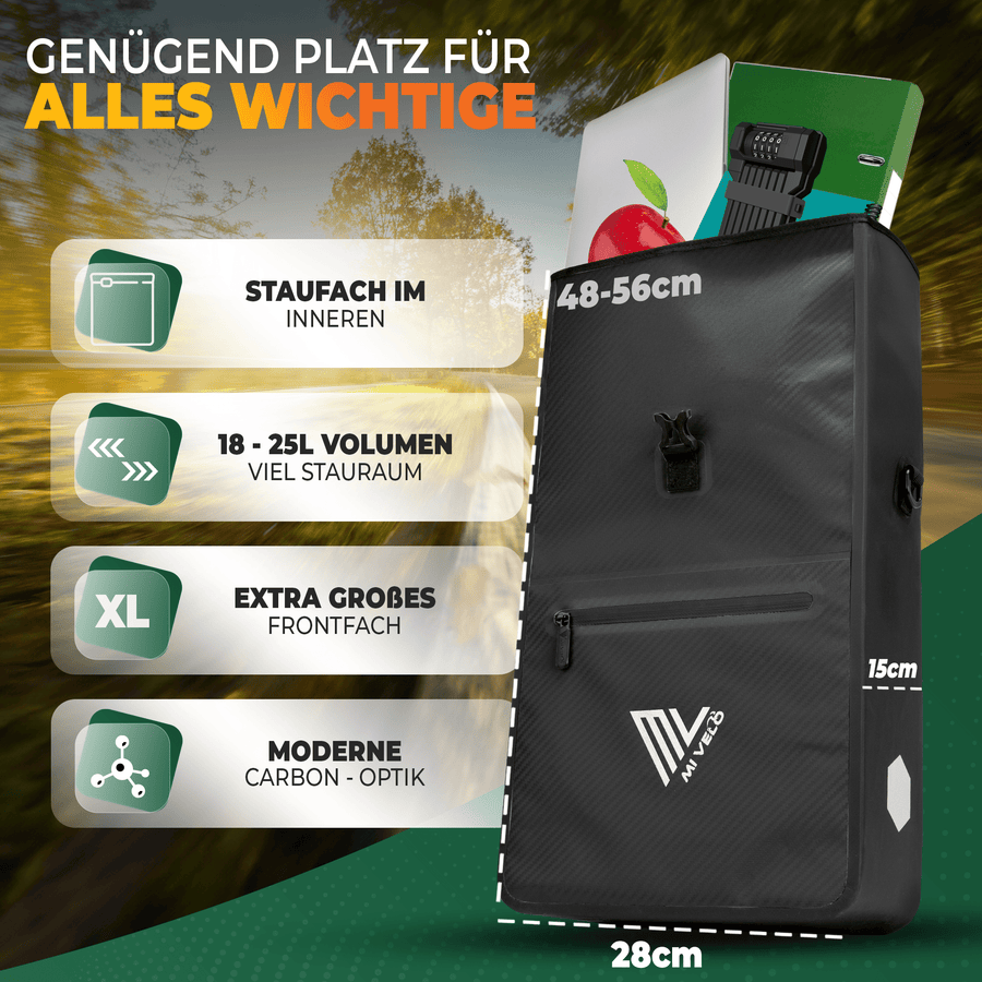 MIVELO Max - 2-in-1 wasserdichte Gepäckträgertasche für Gepäckträger - Carbon - 25L