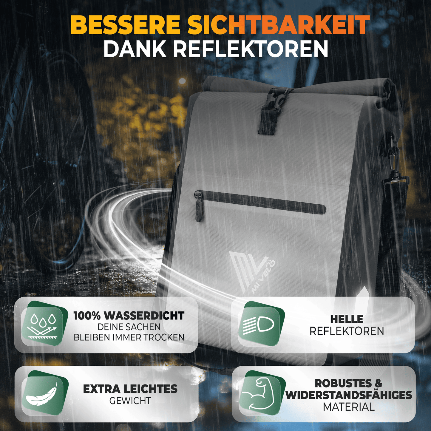 MiVelo Max - 2-in-1 wasserdichte Gepäckträgertasche für Gepäckträger - Carbon Grey - 25 L