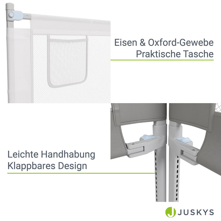 Juskys Bettgitter für Babies - Grau - Höhenverstellbar - 200 x 71-101 cm
